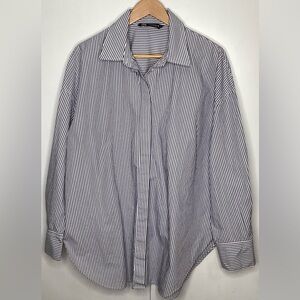 Zara cotton Blue And White striped Button Down shirt. XXL